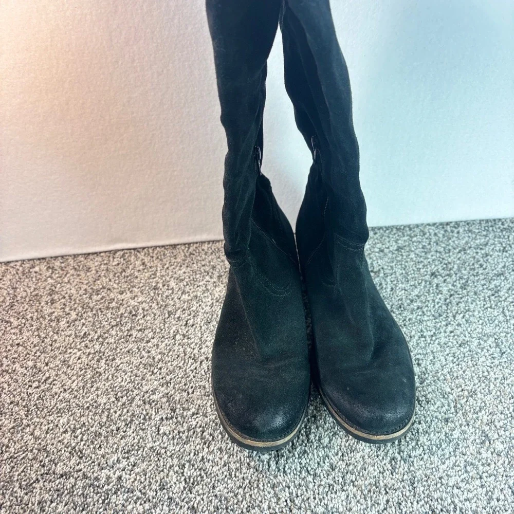 Franco Sarto A-Track Black Suede Tall Pull On Boots Leather Upper Size 8M